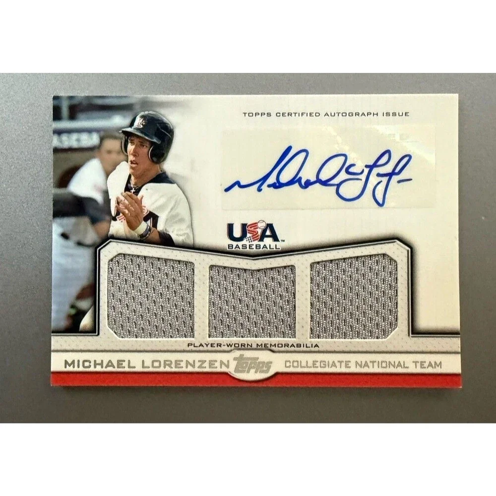 2011 Topps USA Michael Lorenzen Triple Jersey Patch Auto /214 #ATR-ML Collegiate